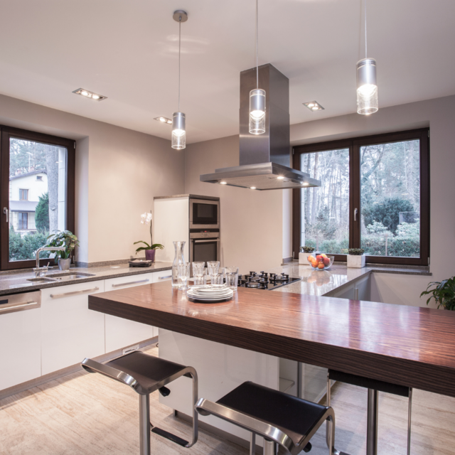 Modern domestic kitchen lighting and power installation